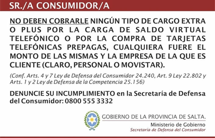 Aviso del Gobierno de Salta
