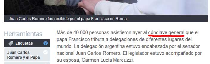 Según El Tribuno, Romero asistió a un 'cónclave' con el Papa Francisco